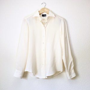 Giorgio Armani White Silk Button Up Blouse Size 40